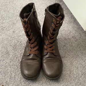 Brown Leather Military Style Laced Zip Up Boots 8.5